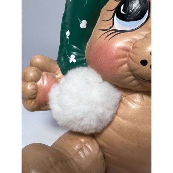 Vintage Teddy Bear Piggy Bank With Green Hat & Shamrock Accents - Picture 3 of 8